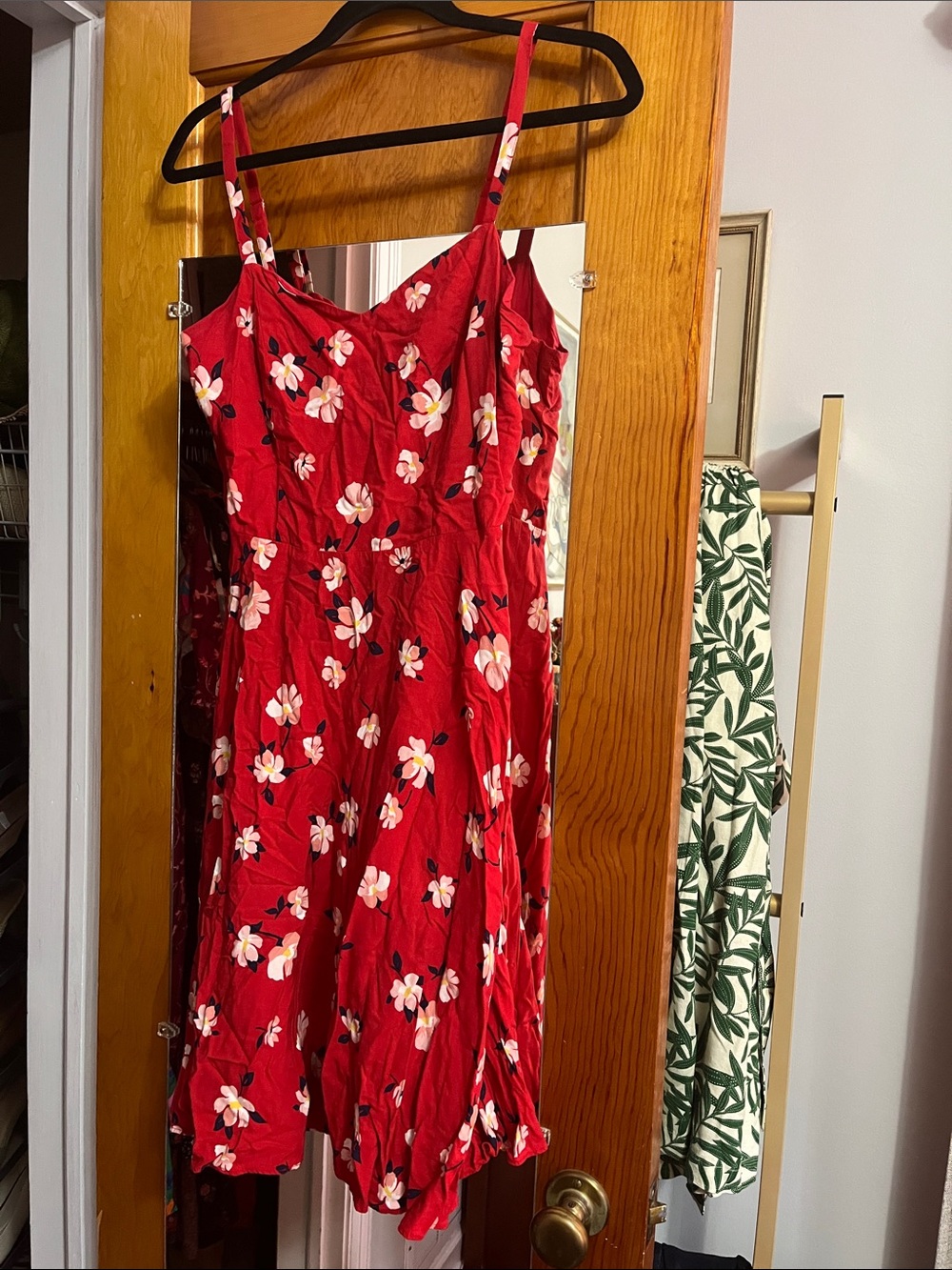Old Navy Red Floral Spaghetti-Strap Mini Dress with Pink & White Blossoms